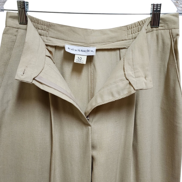 Norton McNaughton Pant Set Women Sz 10 Beige Linen Blend Short Slv Office Casual - Picture 10 of 16